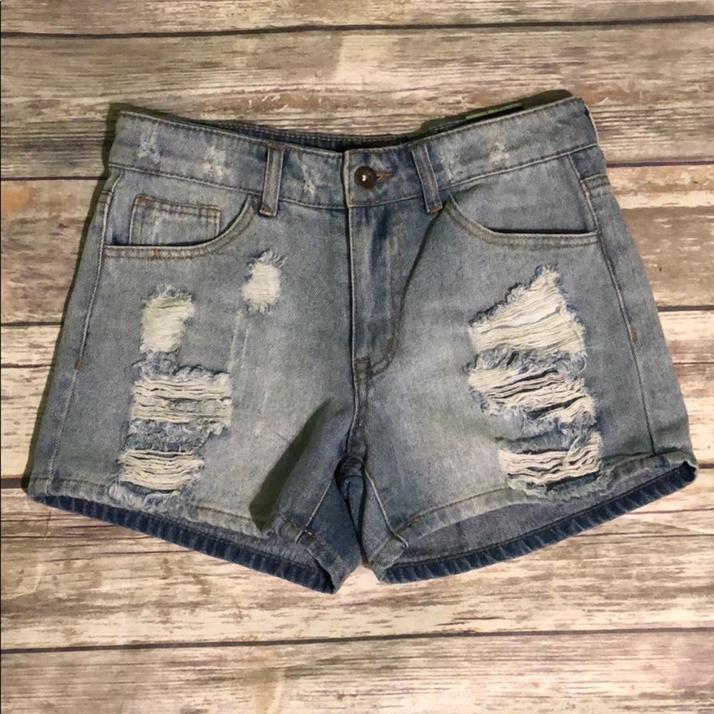Light Wash Denim Distressed Shorts